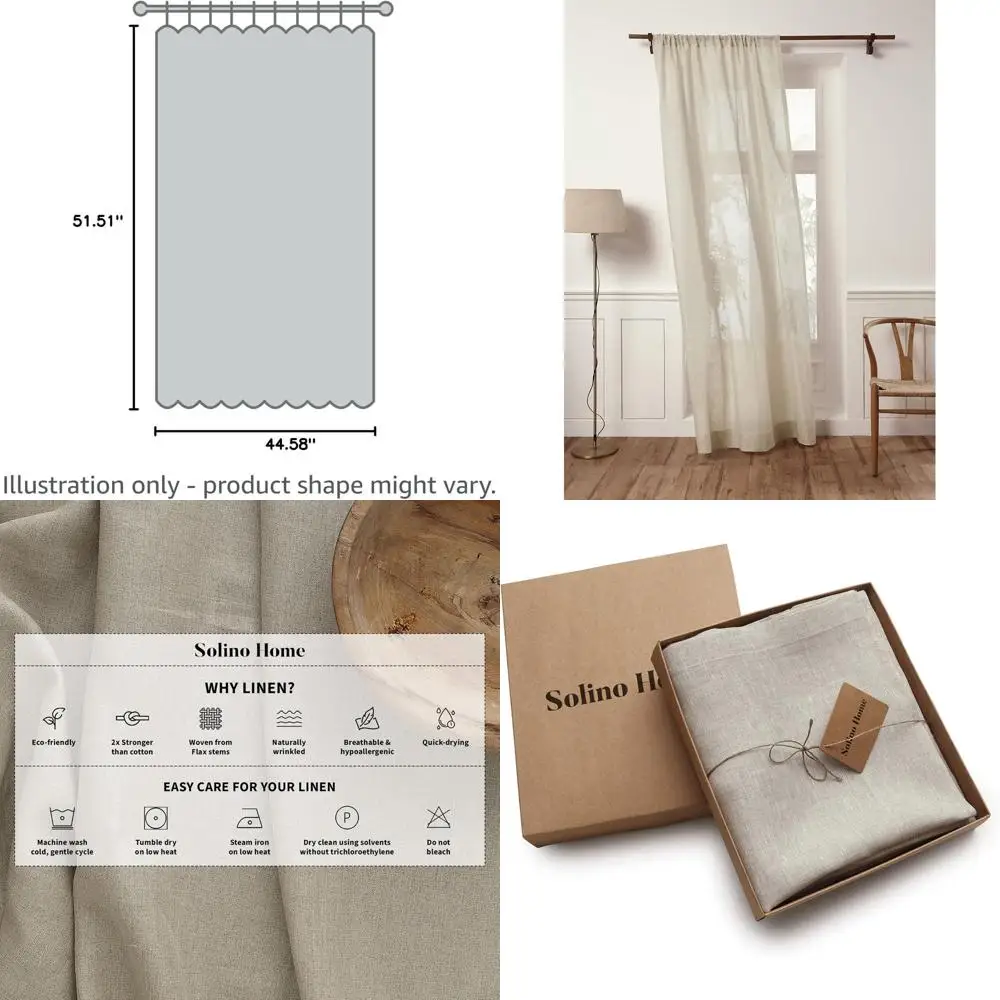 Cortinas transparentes de lino puro, 52 x 45 pulgadas, filtrado de luz para espacios habitables y dormitorios