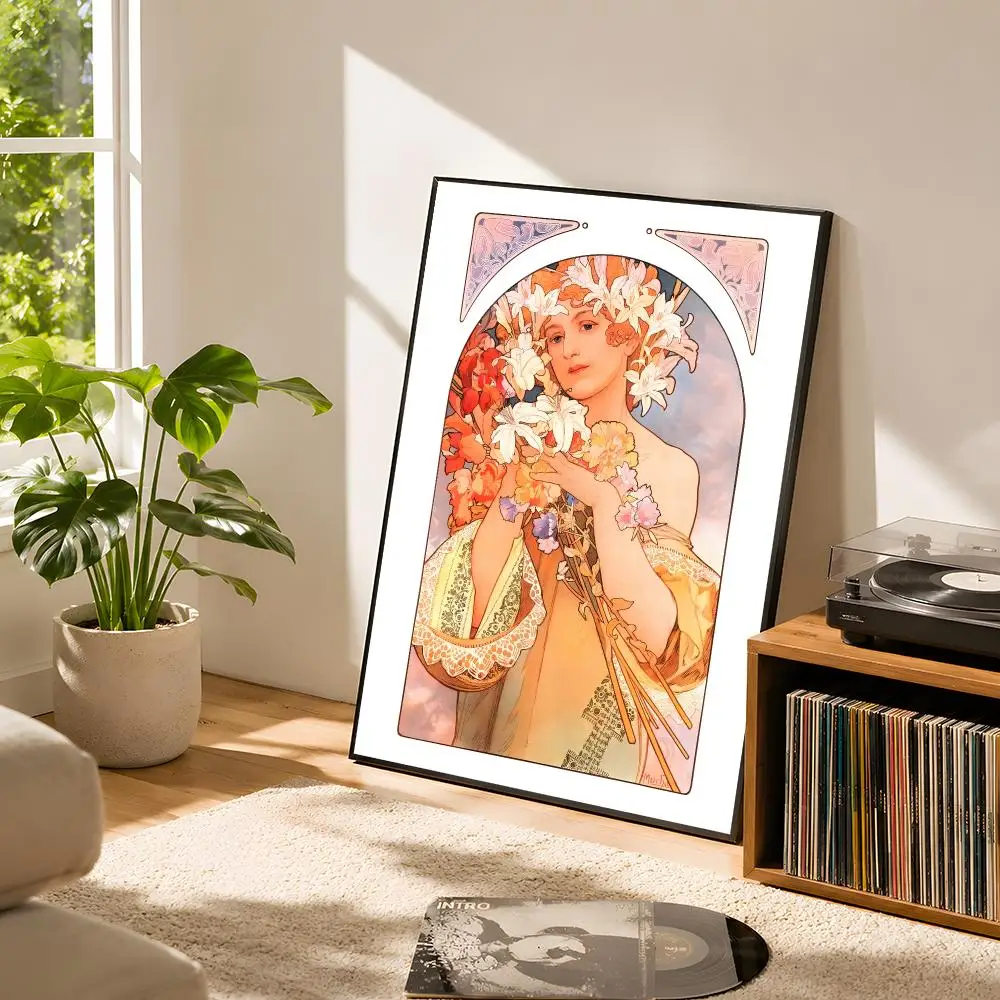 Alphonse Mucha Vintage Woman Poster Self Adhesive Matte Wall Art Removable Home Room Decoration