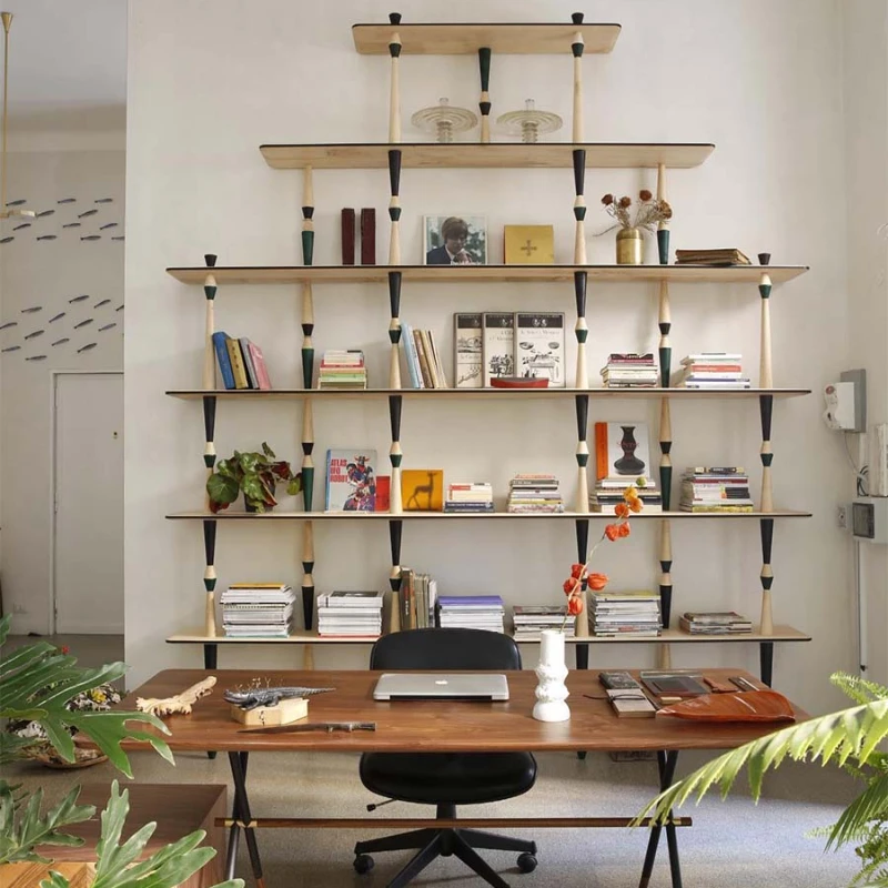 Wind bookcase shelf multi-layer partition bookcase solid wood shelf floor can be combined with home art living room