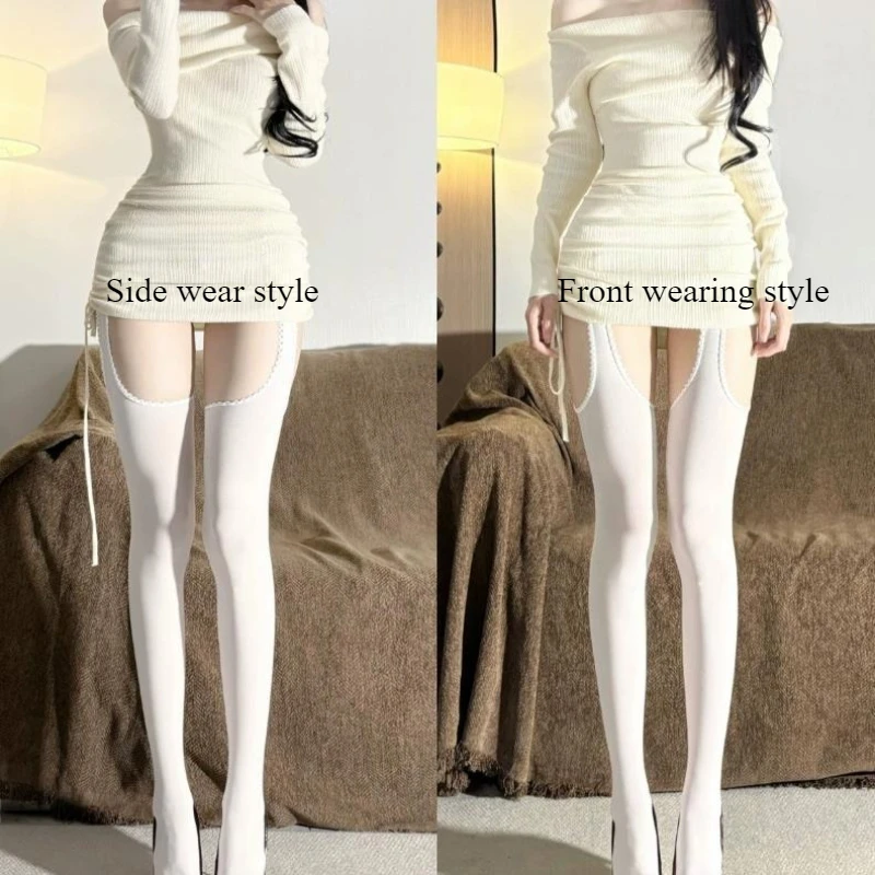1 pairs Women's White Sexy Stockings Belt Suspender Wide-banded Tights Lolita Thigh High Stockings Garters Over The Knee Socks