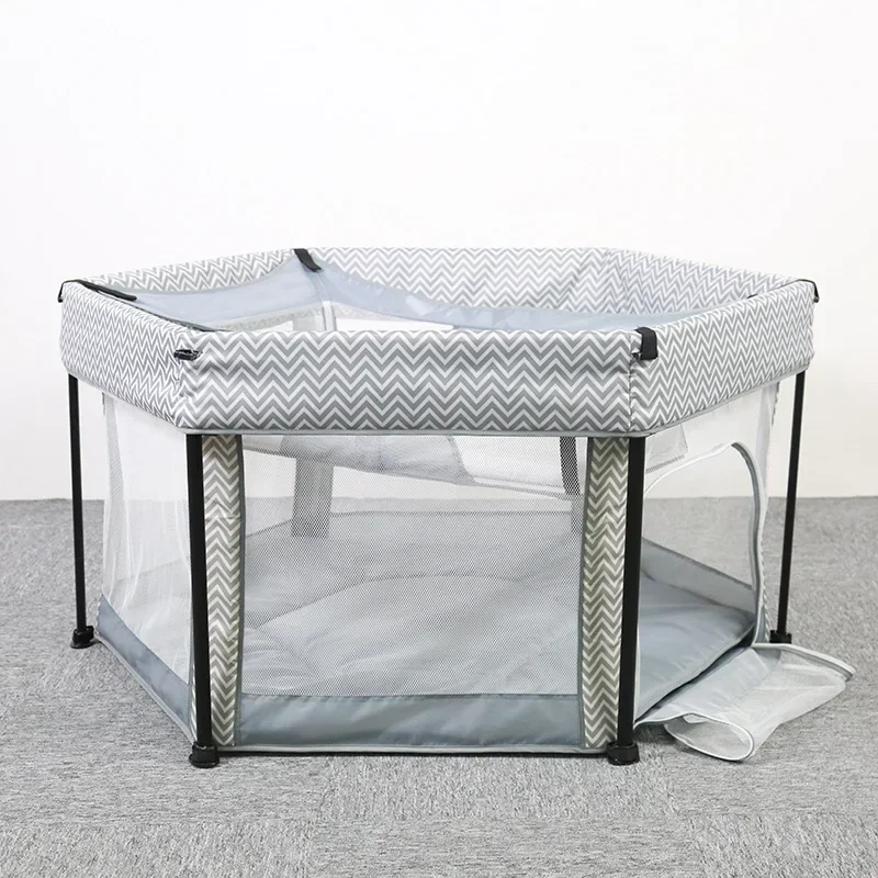 Nordic ins hexagonal folding baby bed portable mesh game fence dual-use gray toddler crawling playpen