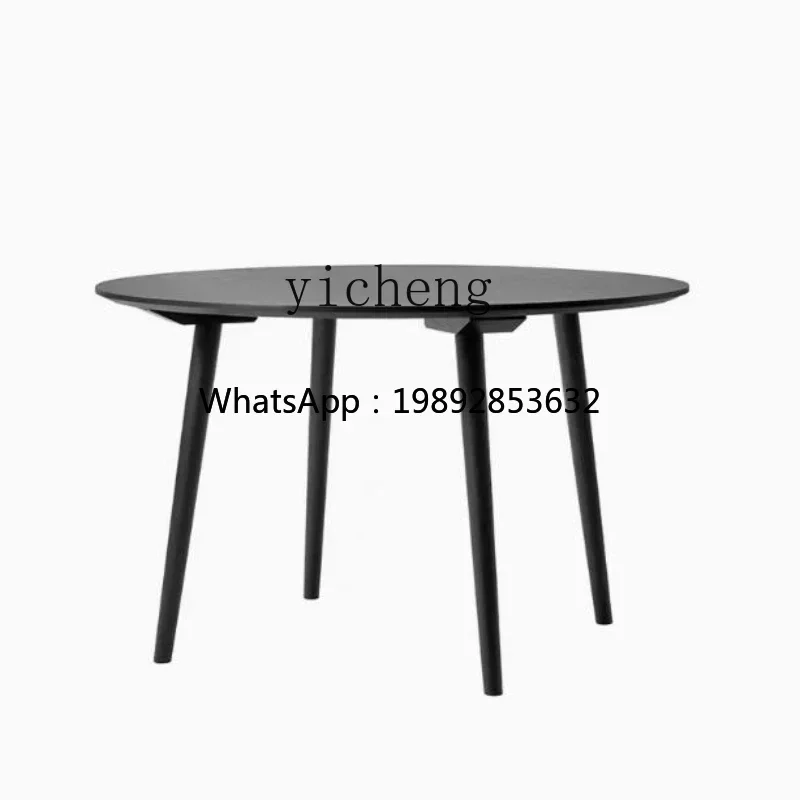Z1 solid wood dining table small apartment household round dining table wabi sandy wind black log negotiation table