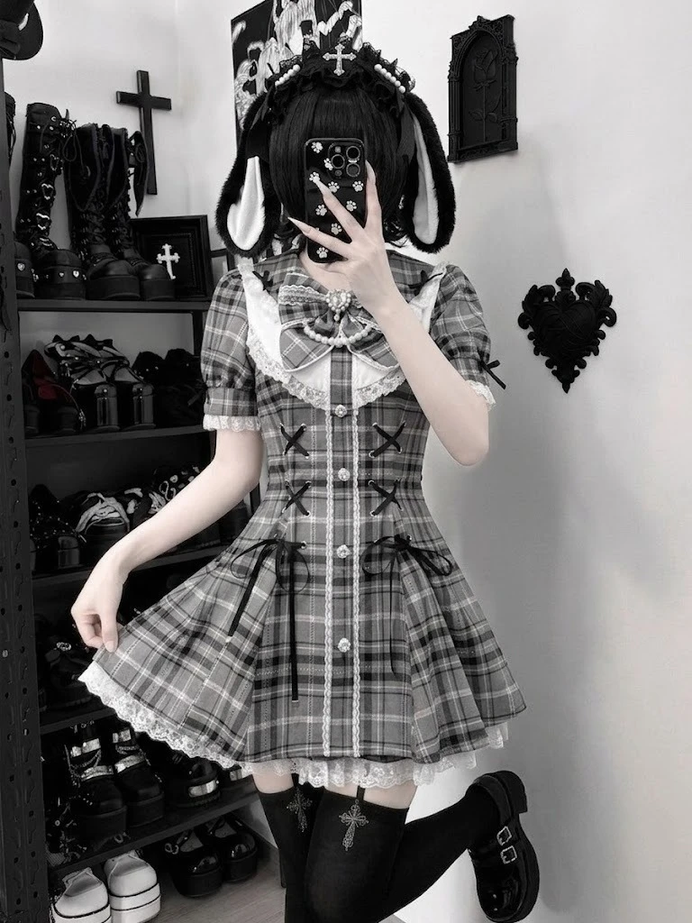 Gothic Style Lolita Skirt Siut Women Casual Lace Short Sleeve Top Layered Ruffle Mini Dress Harajuku Subculture Skirtsuit 2026 image 3
