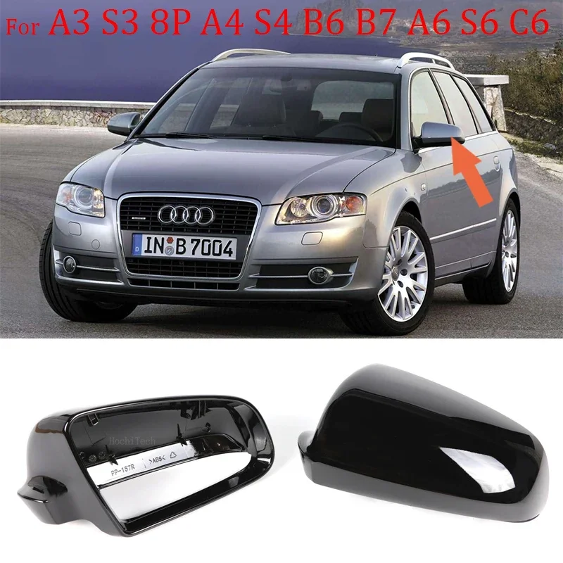Black Side Mirror Caps for Audi A3 S3 8P 05-08 A4 S4 B6 B7 8E 8H, A6 S6 C6 4F Replacement Style Carbon Fiber Mirror Cover Covers