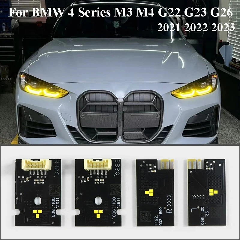 

Для BMW G22 G23 G26 4 серии M3 M4 2022 2023 года, желтый ангельский глаз, светодиодные платы DRL, модули чипа, комплект дневных ходовых огней