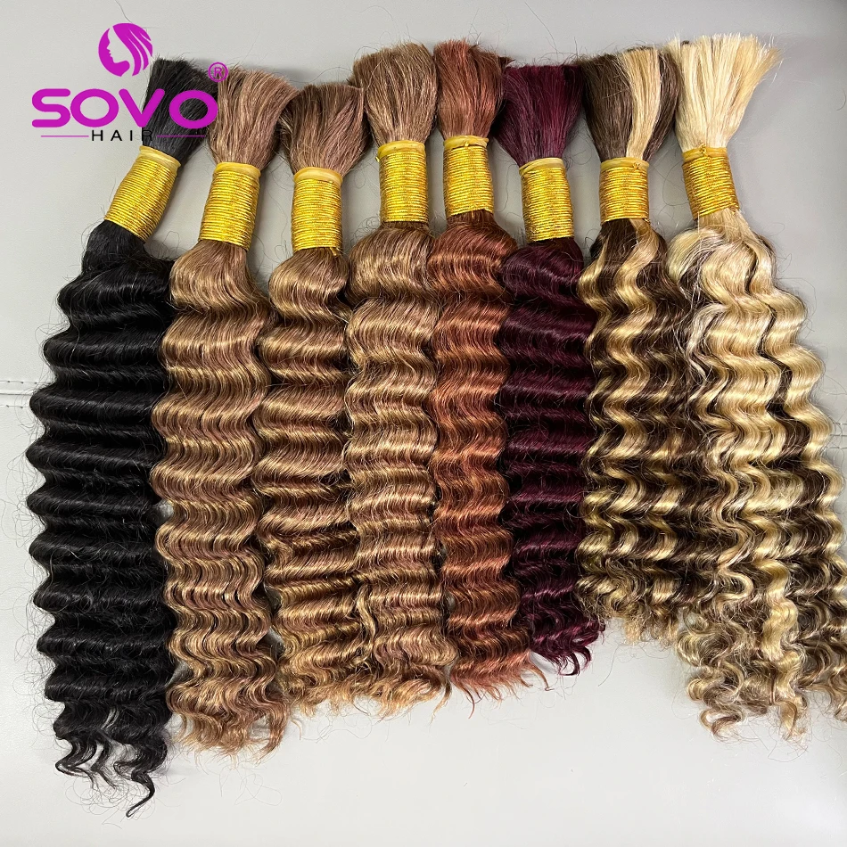 14-28 inches Deep Wave Bulk Human Hair For Braiding No Weft Micro Braiding Hair Braids Extensions Human Hair  Natural Black