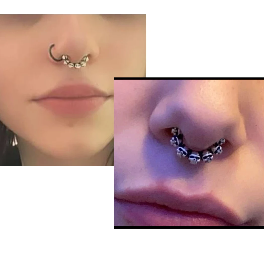 JHJT 1PC 16G Skull Nose Piercing Septum Nose Ring Surgical Stainless Steel Clicker Nostril Jewelry Cartilage Earring for Women