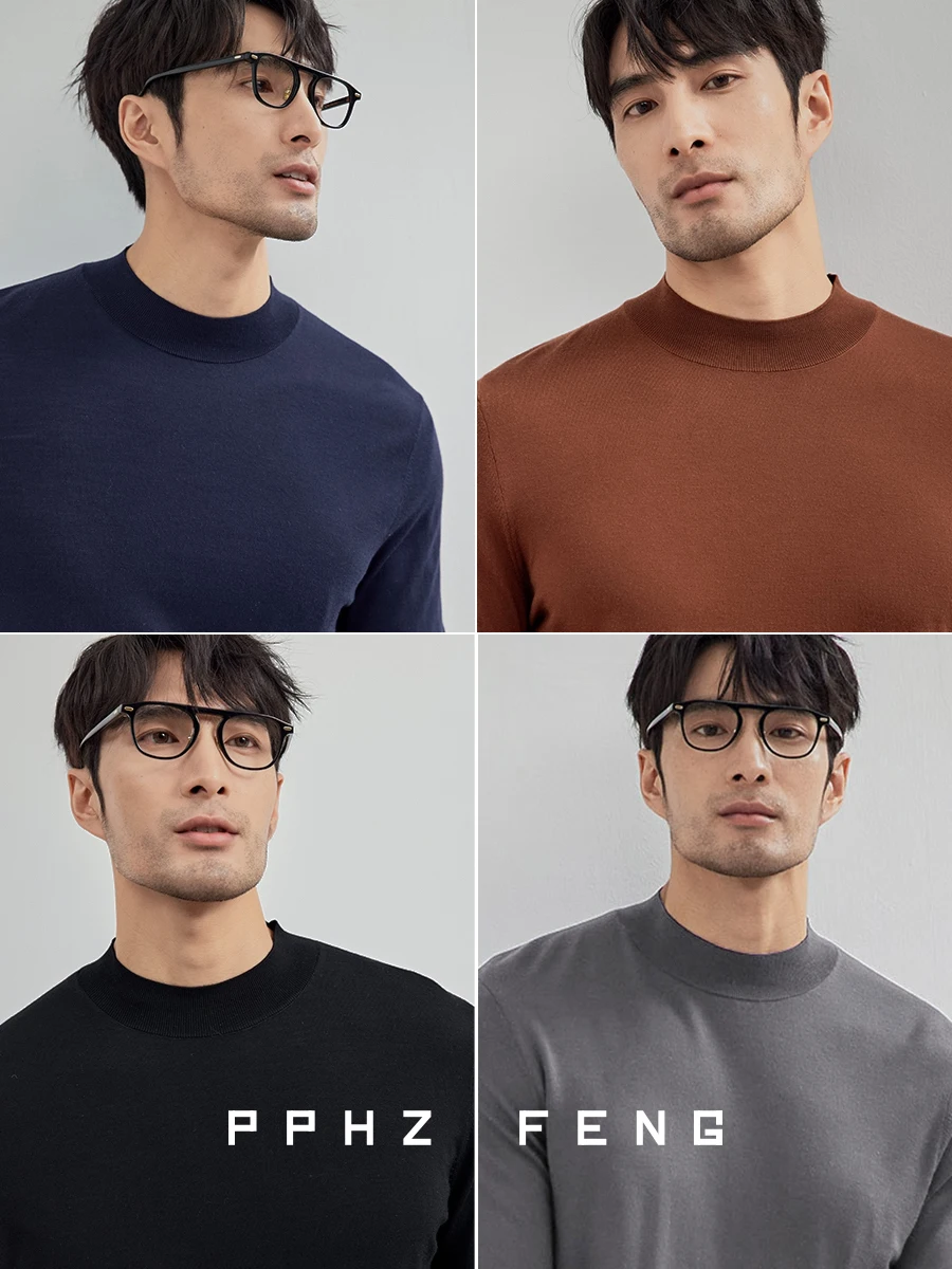 

Мужской свитер из тонкой австралийской шерсти премиум-класса, однотонный, с высоким воротником, тонкий, машинная стирка, для делового и повседневного стиля