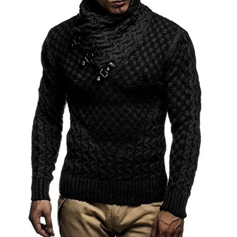 2023 Mens Sweater Knitted Pullover Fashion High Neck Slim Fit Mens Wear