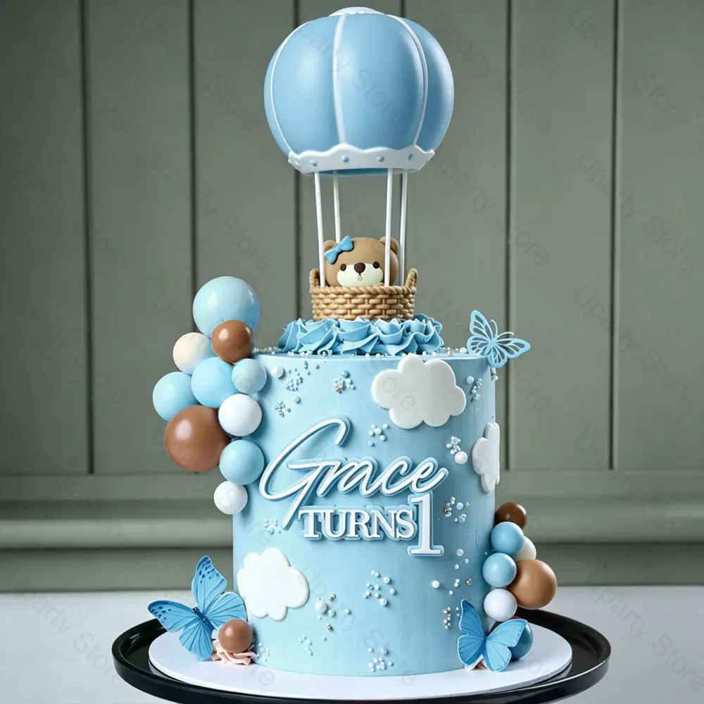 28pcs  Blue Hot Air Balloons Cake Decoration White Cloud Pink Blue Brown Bear Cake Toppers for Birthday Baby Shower Party Decor - view 2