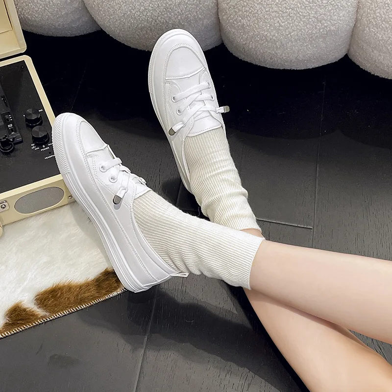 

Women's Solid Color Shallow Mouth Sneakers 2025 Spring Thin Student Leather Shoes Korean Style ins Women's casual white sneakers
