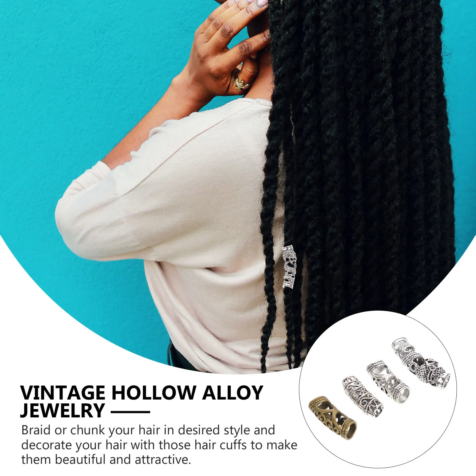 4 Uds. De puños para el cabello de aleación hueca, cuentas trenzadas de rastas de Metal, tubos de filigrana ligeros, anillos trenzados para el cabello, decoración de fiesta