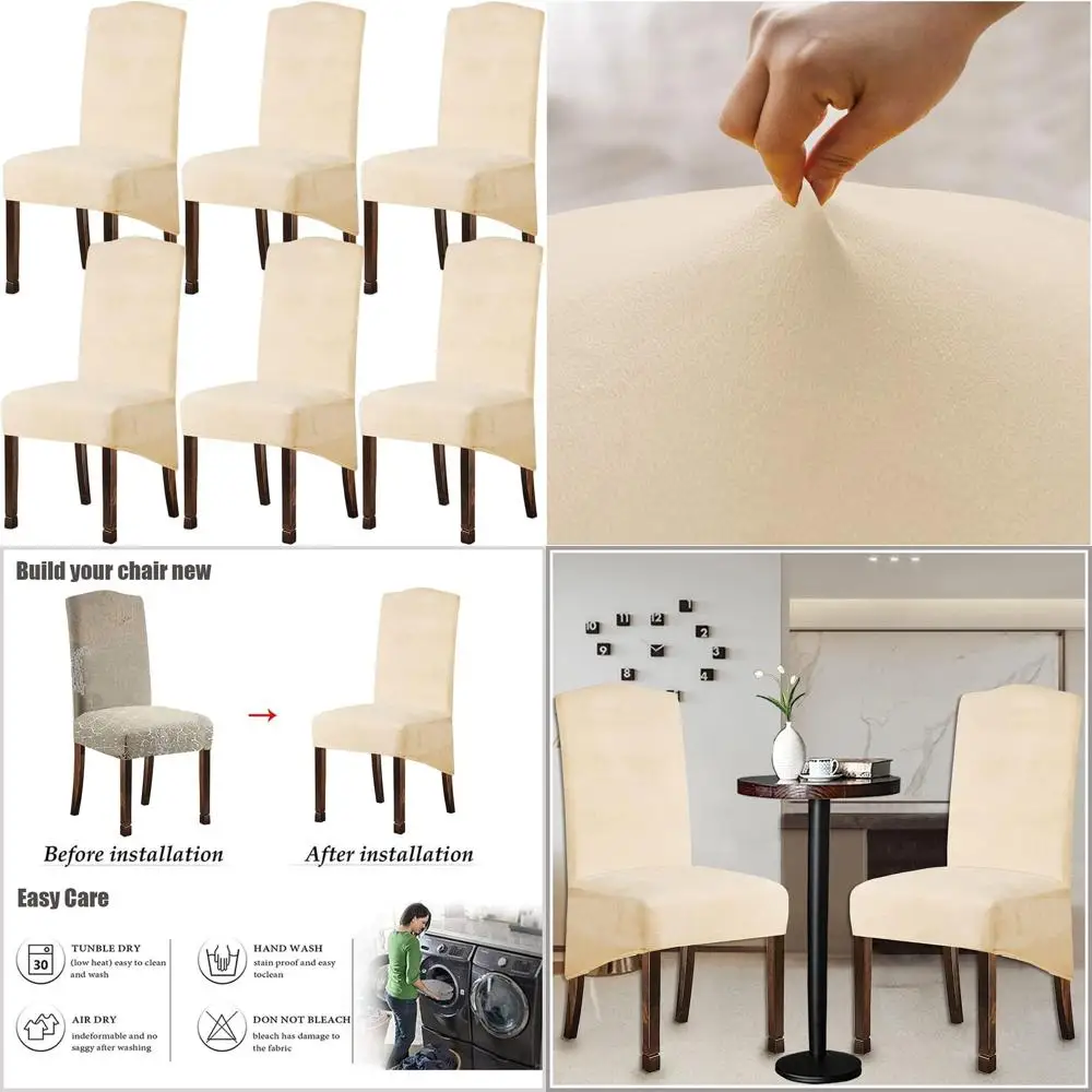 

Чехлы на обеденные стулья Cream Spandex XL, эластичные защитные чехлы для сидений с эластичными лентами, набор из 6 шт.
