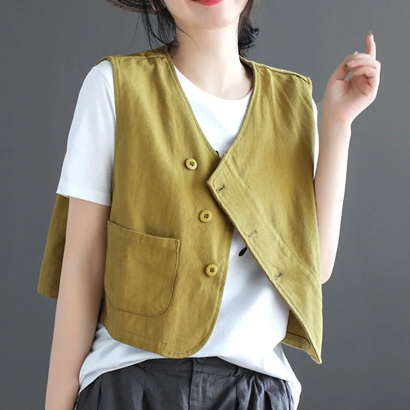 

Женская повседневная хлопковая жилетка свободного кроя, универсальная, весенне-летняя, без рукавов, приталенная, укороченная, в стиле оверсайз