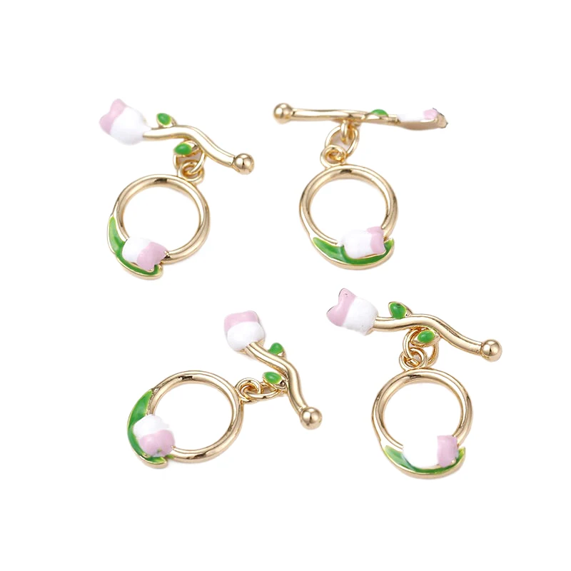 2 set  Copper plating 14K Gold  tulips  Ot buckle  DIY makes jewelry discovery Necklace Bracelet ending connection accessories