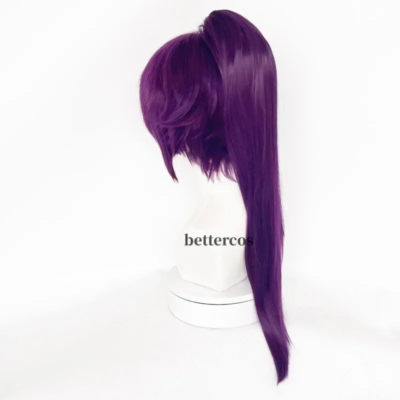 Shihouin Yoruichi Cosplay Wigs High-temperature Fiber Synthetic Hair Purple Mixed Long Chip Ponytail Wig Cap