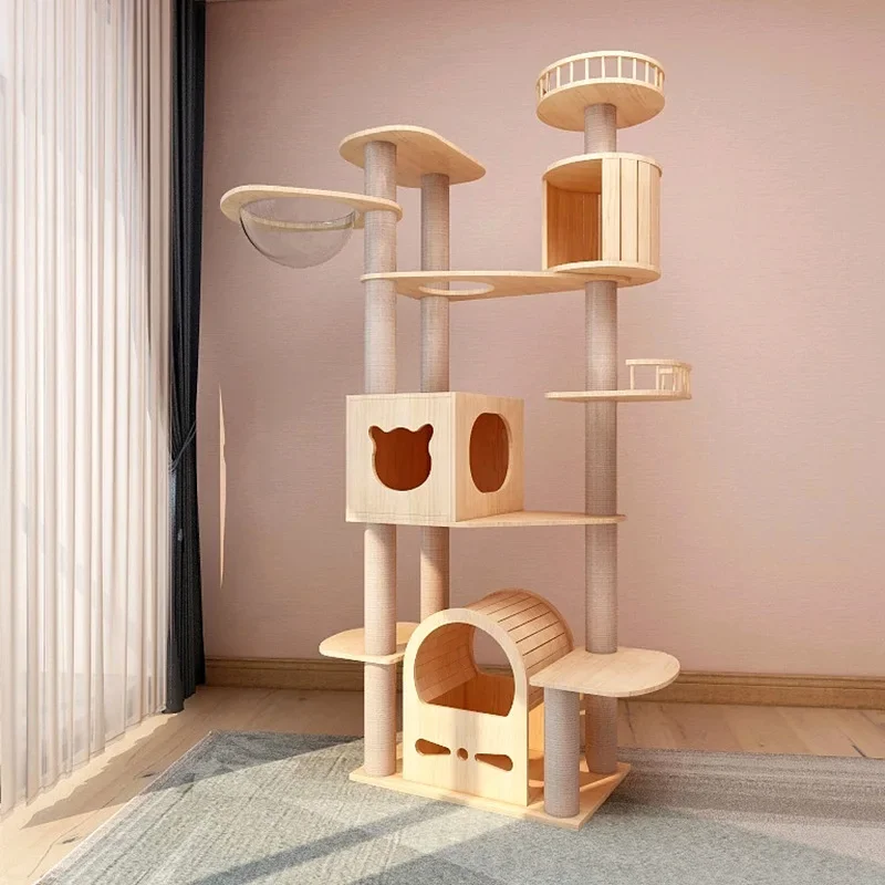 Imagem -03 - Cat Climbing Frame Ninho de Madeira Maciça Cat Nest Cápsula Espacial Grande Quadro Cat Plataforma de Salto Villa Cat Multi-andares Brinquedos Pet