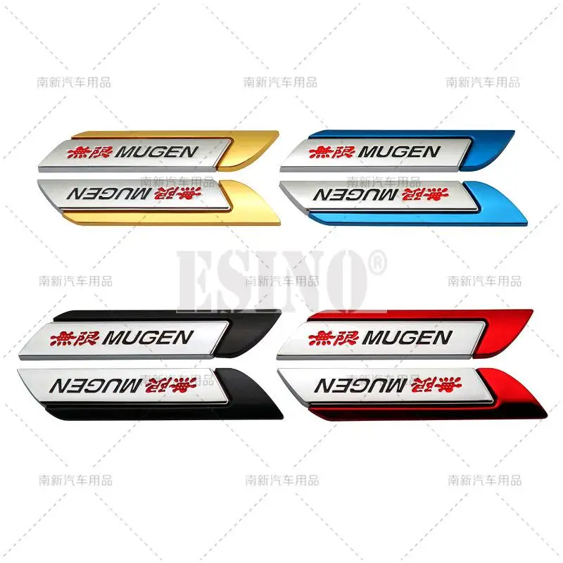 2 x Car Styling Sport Body Fender Side Metal Chrome Zinc Alloy Knife Side 3D Adhesive Emblems Badges for Mugen Power