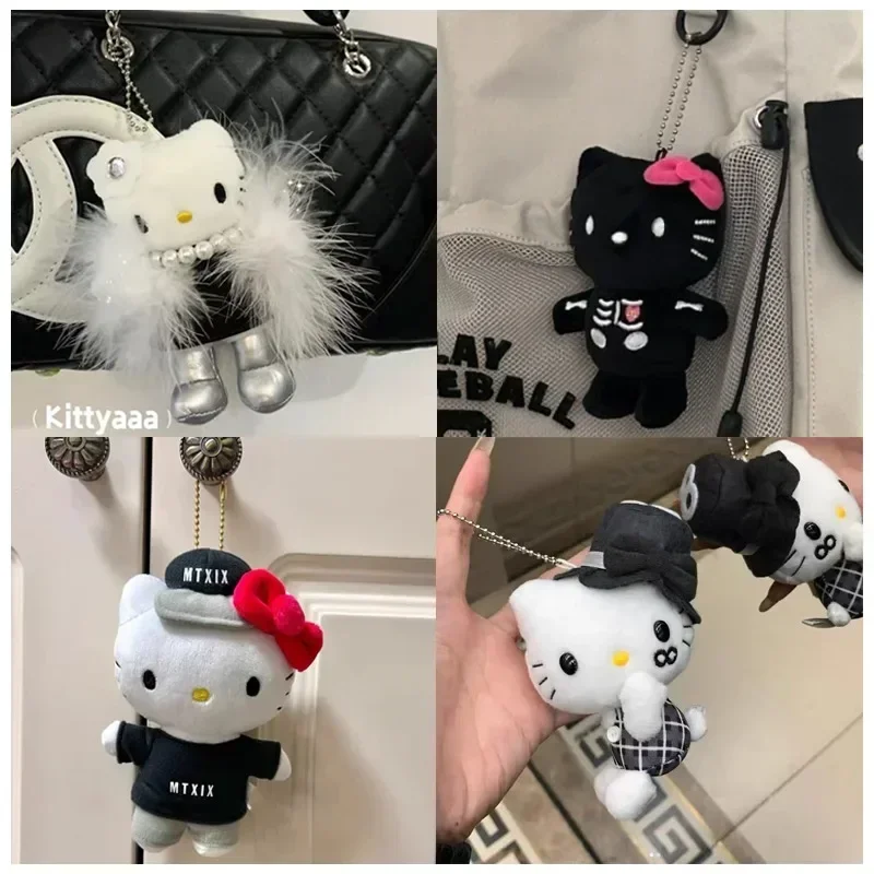 Sanrioed Cute cosplay Party Dress HelloKittys Plush Toy Doll Keychain Kawaii Animals Stuffed Plushie Doll Bag Pendant Kids Gift