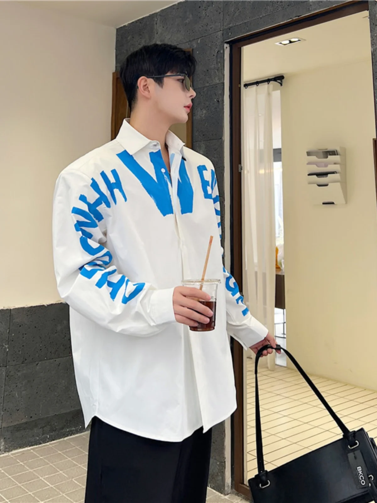 

Men's Long Sve Printed irt oulder Pads Faionable Street Sle High Quali Casual Loose Fit Spring Season Polyester ...