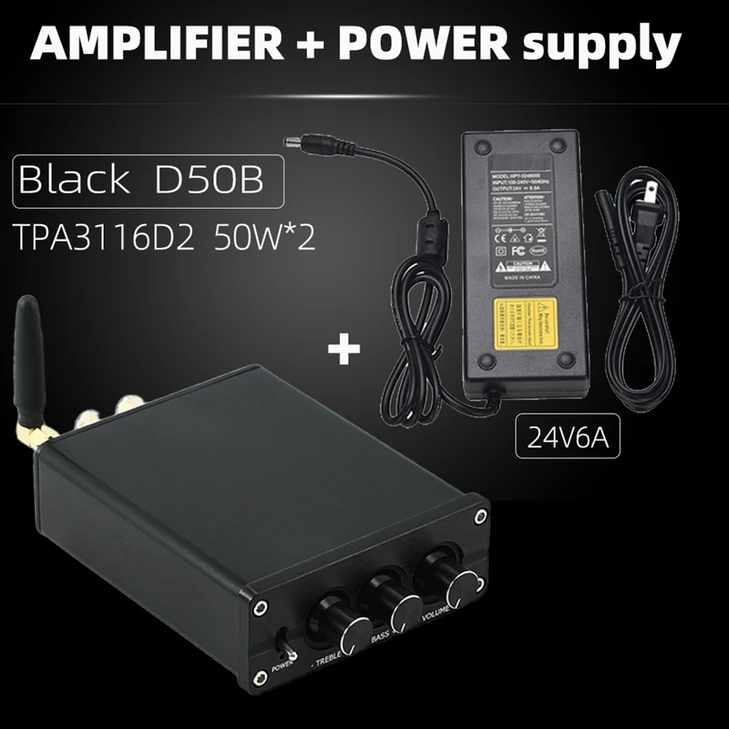 HiFi 2.0 Full Digital Audio Power Amplifier TPA3116D2 50W*2 Bluetooth 5.0 tonal treble and bass adjustment D50B