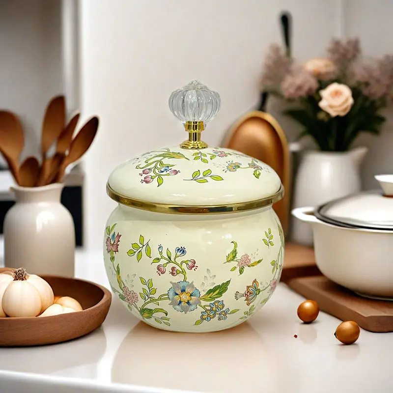 Enamel Thickened Spice Jar Candy Jar Diameter 9CM Thickened Hand-painted Enamel Kitchen Storage Jar