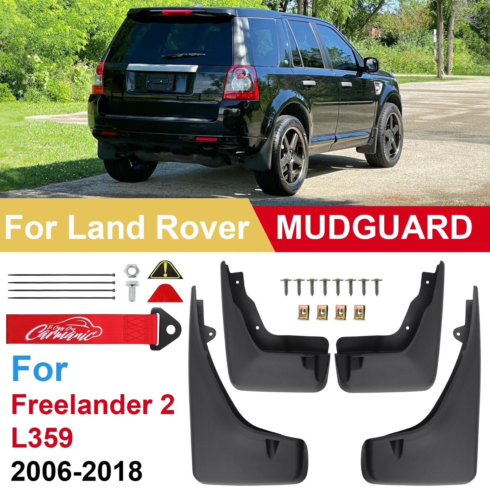 Guardabarros con correa de remolque para Land Rover Freelander 2 LR2 2006-2018, delanteros y traseros, protectores contra salpicaduras, LR003324 LR003322