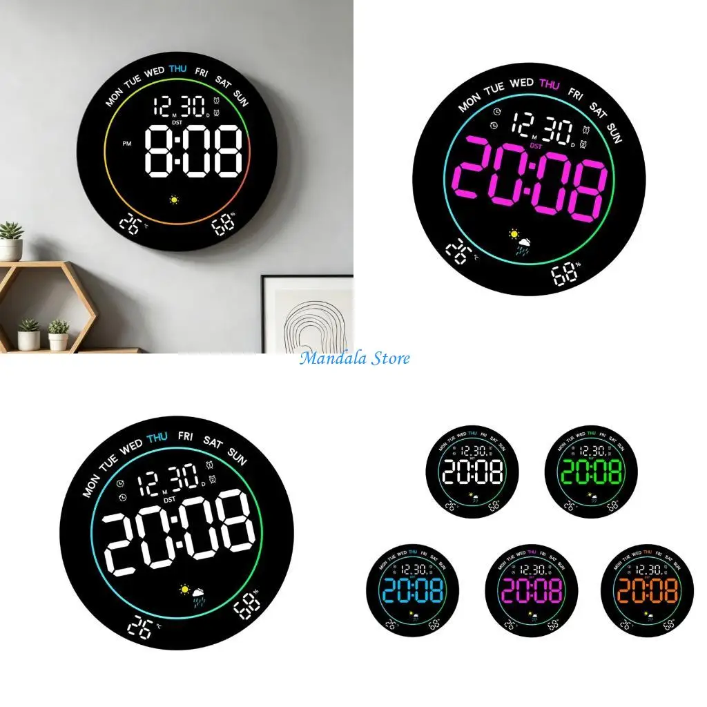 U2JC Led Digital Wall Clock with Temperature Date LED Alarm Clocks Digital Clock