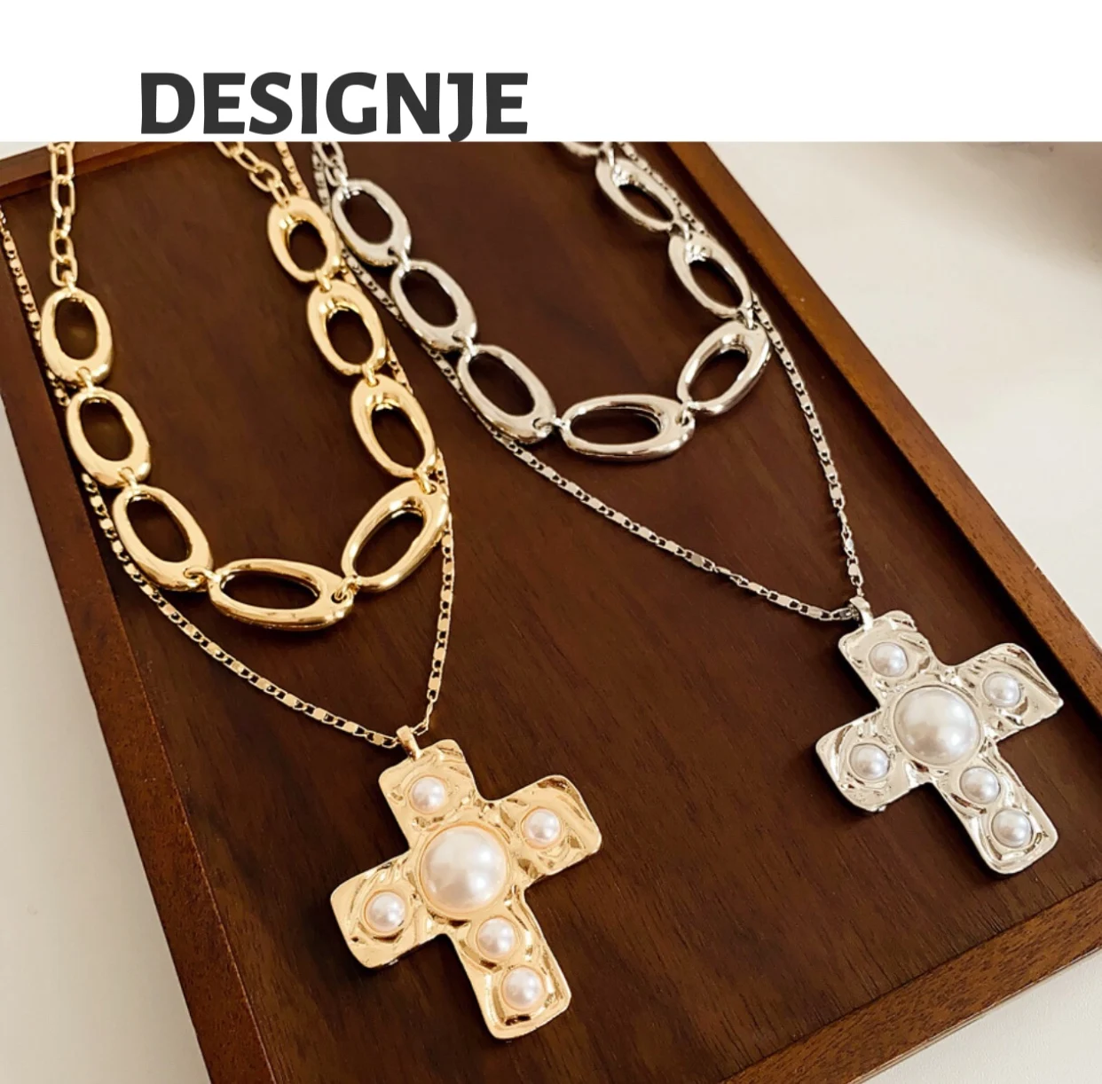 

Hot-selling sweet and cool style pendant cross pearl necklace, unique, trendy, collar chain, design sense jewelry, women's