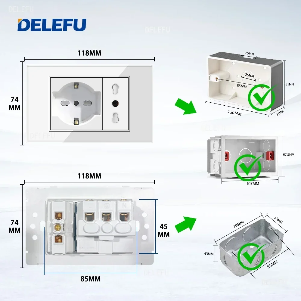 DELEFU blanc verre trempé italie USB TypeC charge rapide prise murale Schuko Tuya Wifi commutateur intelligent Sat TV Tel sonnette chili