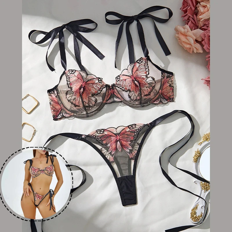 

Женский романтический комплект с бюстгальтером, прозрачное кружево, сексуальное горячее нижнее белье, сексуальное женское белье, интимное нижнее белье с милым бантом, привлекательные подтяжки на груди