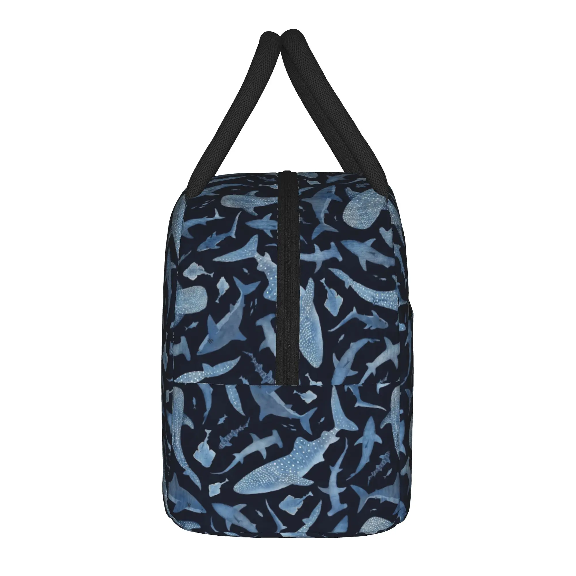 Monochrome Blue Watercolour Shark Ocean Insulated Lunch Bag Large  Meal Container Cooler Bag Tote Lunch Box Food Handbags