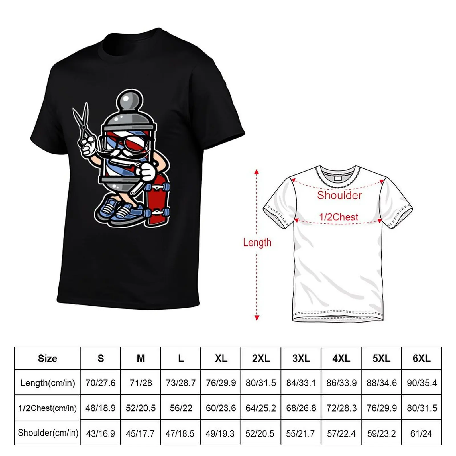 Barber Skater T-Shirt Basic Simple Casual Short Sleeve Tee