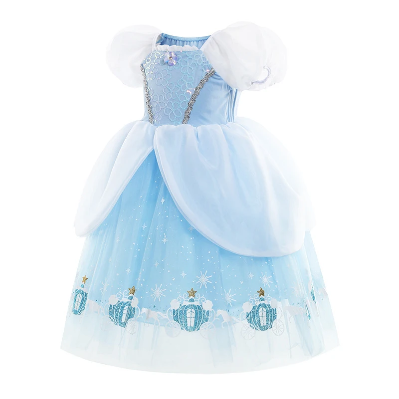 3-10Y Cinderella Dress Halloween Christmas Costume Clothes Girls Blue Lace Mesh Ball Gown Party Kids Cosplay Princess Dresses