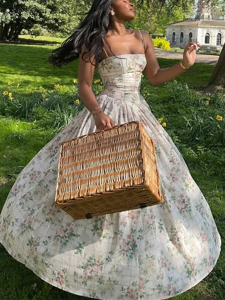 ฤดูร้อนฤดูใบไม้ผลิดอกไม้พิมพ์ชุดสตรีElegant Retro Boho Party Dresses Elegant Vinatge A-Line Maxi Vestidos 2025 ใหม่