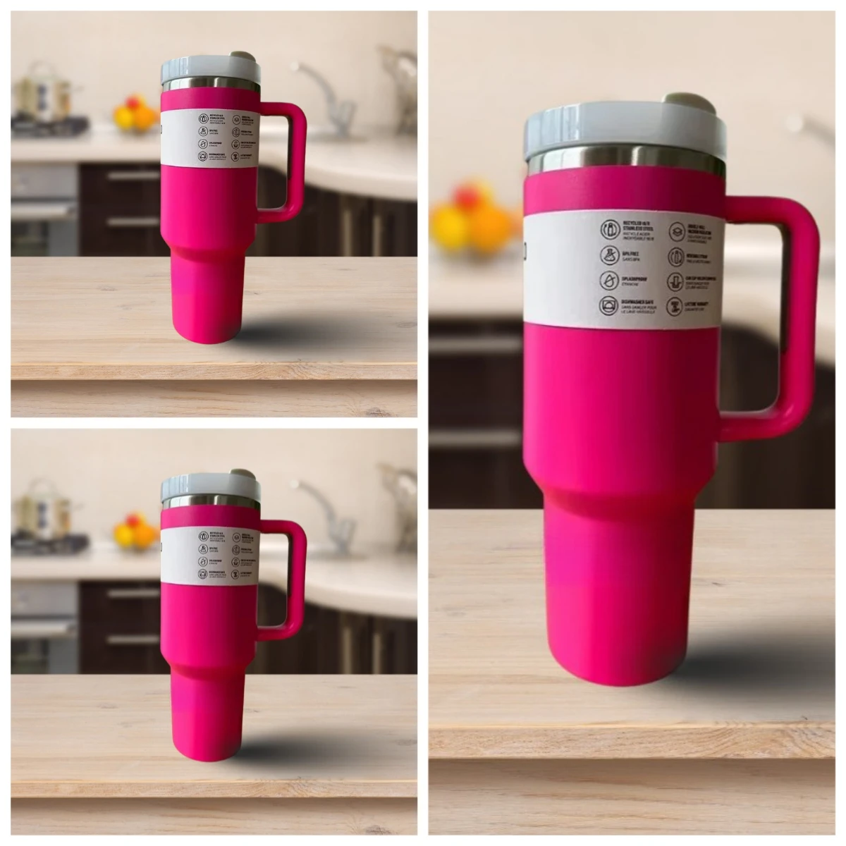 Taza de viaje de acero inoxidable de gran capacidad de 40 oz con asa y tapa de paja | Esencial de oficina y viajes | Taza aislada a prueba de fugas