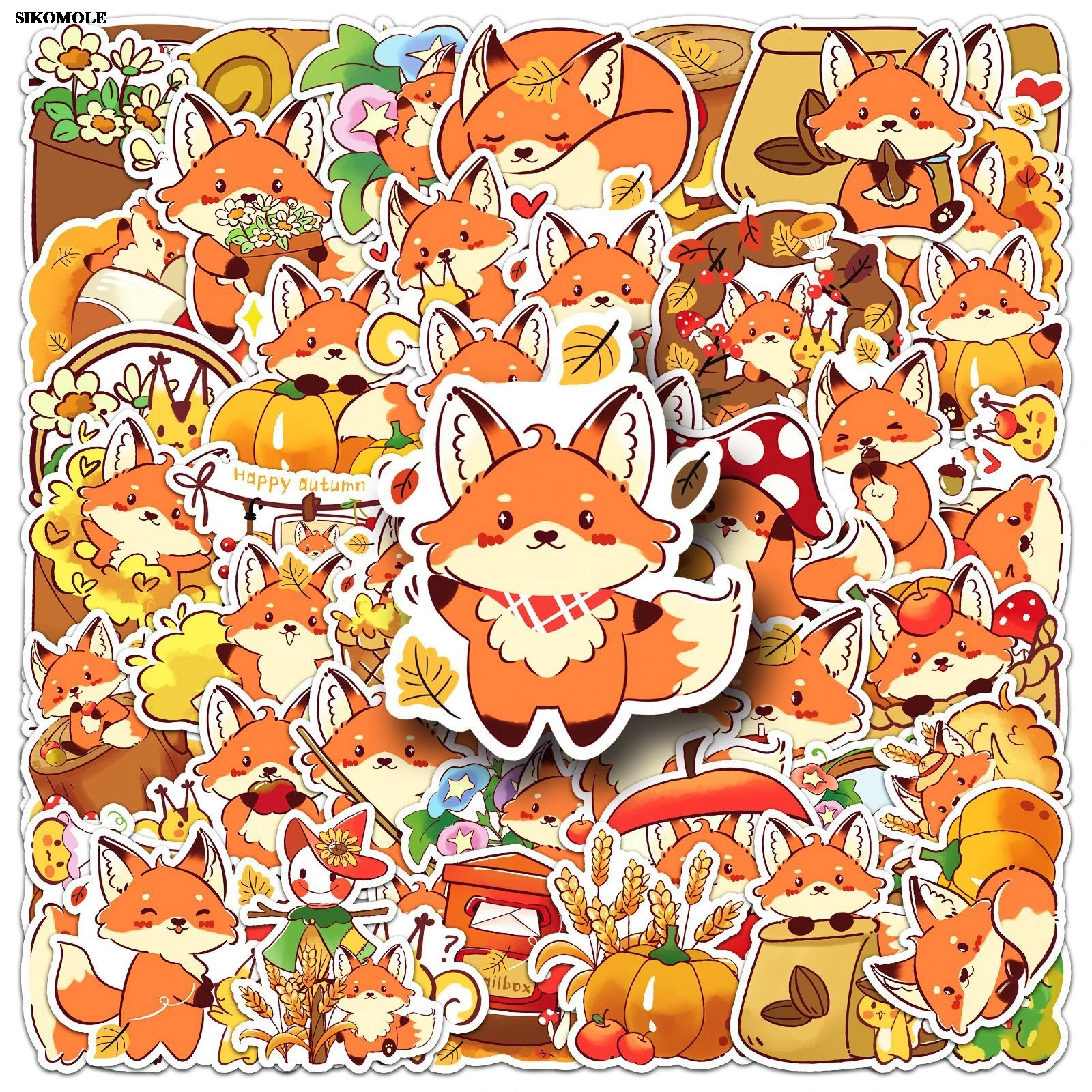 

10/30/50pcs Cartoon Fox Graffiti Stickers Animals Autumn Kawaii For DIY Laptop Luggage Suitcase Notebook Decals Sticker Kid Toys