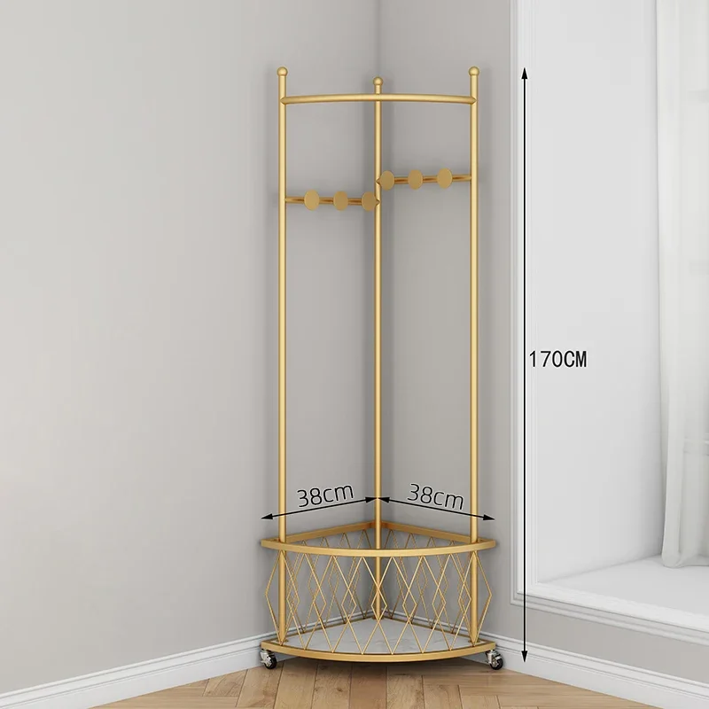 Corner hanging clothes rack, floor to ceiling, bedroom mesh red belt wheel, movable wall leaning clothes rack, living room