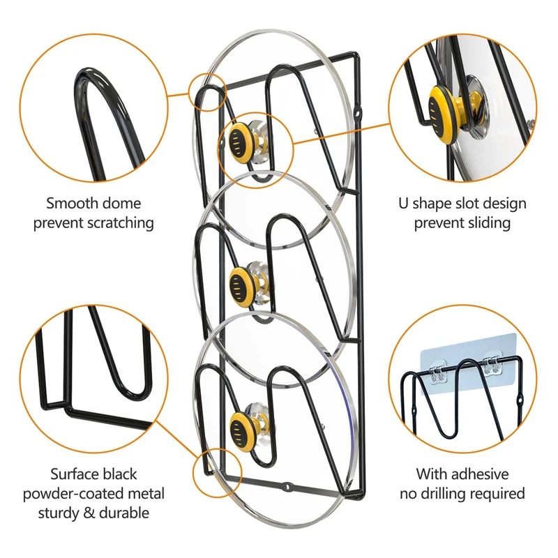 2er-Pack Topf deckel halter für Küchen schrank-Wand-oder Türdeckel-Organizer-Rack aus schwarzem Metall