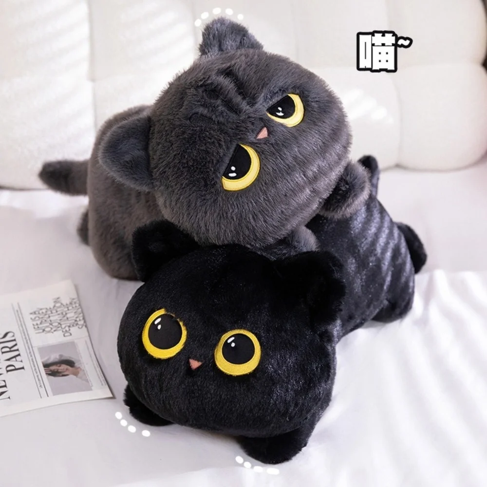 Regalos, muñeco de gato tumbado de 50cm de largo, gato negro grande y suave, muñecos de peluche, cojín de almohada de peluche de dibujos animados