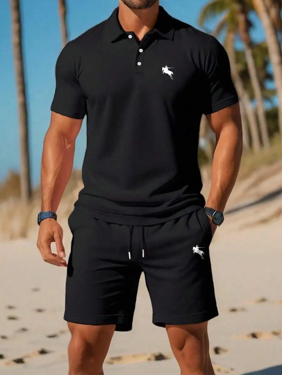 

Mens Solid Color Shirt And Shorts Set Casual Lightweight Breathable Summer Outfit