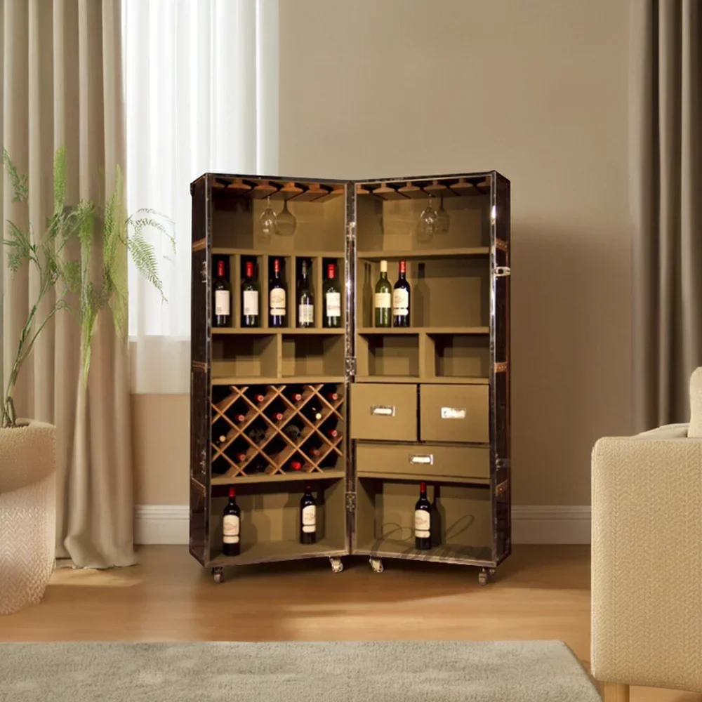 Red Wine Display Multi Drawer Decorative Tall Wood Home Living Room Furniture Wine Bar Cabinet With Drawers