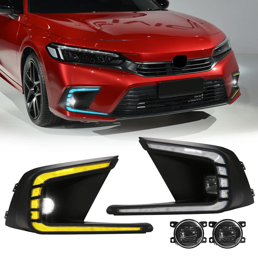 Faros antiniebla LED para coche, luces de circulación diurna DRL, parachoques delantero, luces de día, blanco, azul, ámbar, accesorios para Honda Civic 2021, 2022, 2023