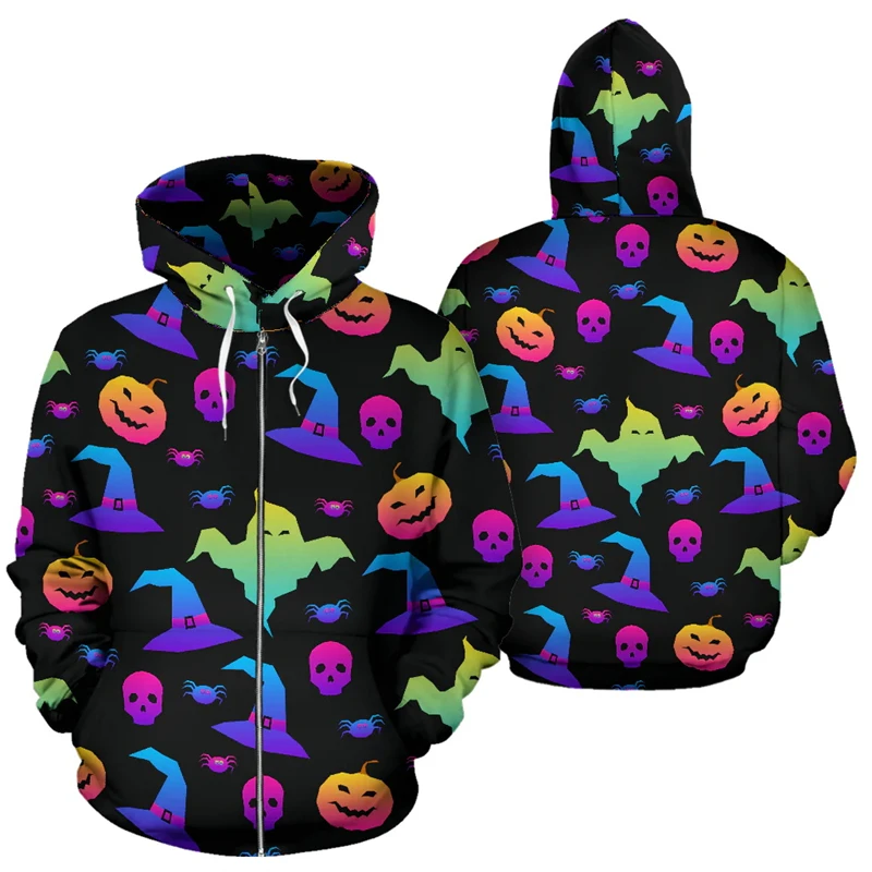 Hallowmas Y2K Zip Up Hoodies Men 3D Print Small Skull Graphic Sweatshirts Style Casual Loose Autumn Casual Oversize Coats Tops