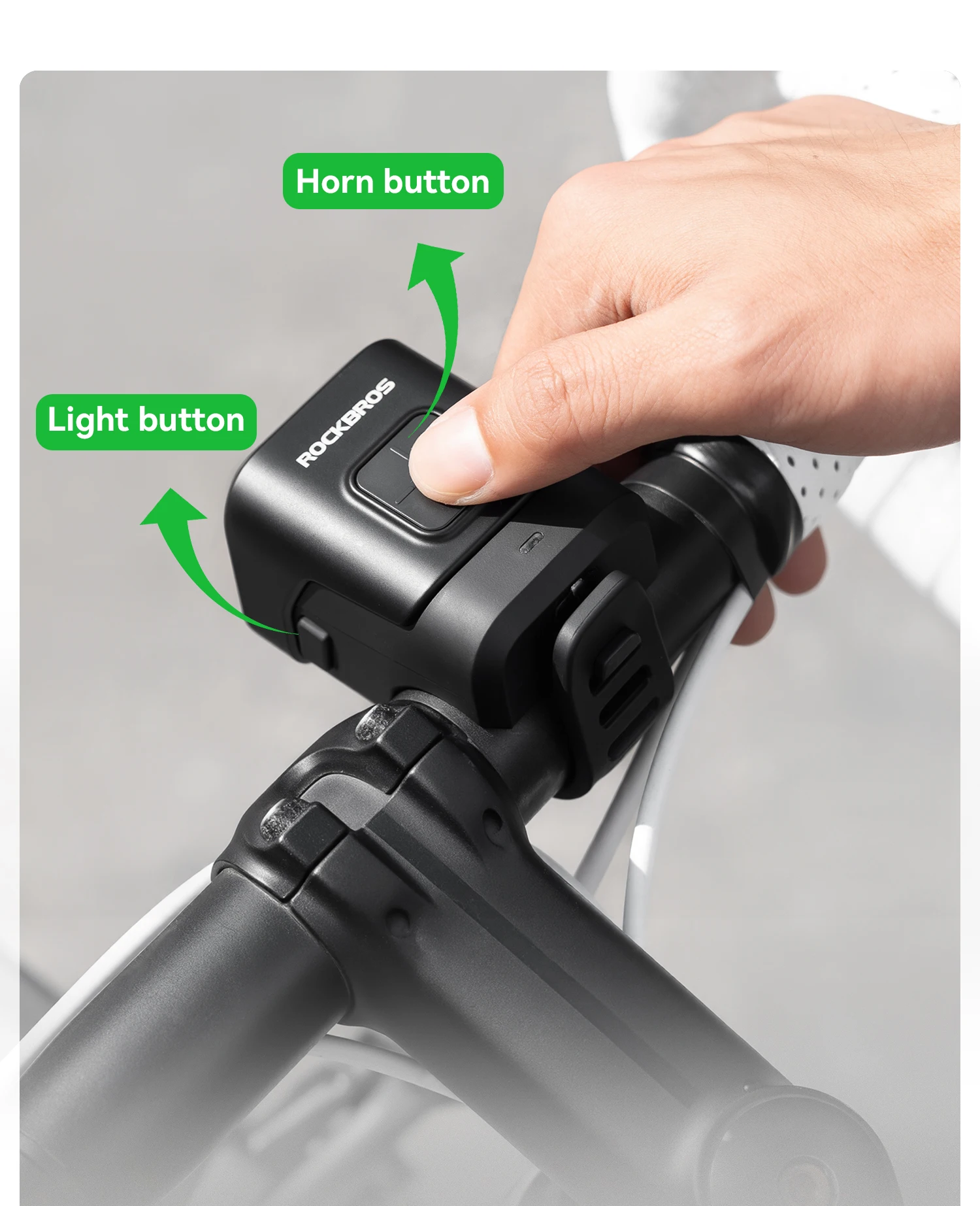 ROCKBROS Bike Horn Light IPX6 Rainproof Type-C Charging 2300mAh Headlight Illuminate Warn Two-in-One Electronic Horn Front Light