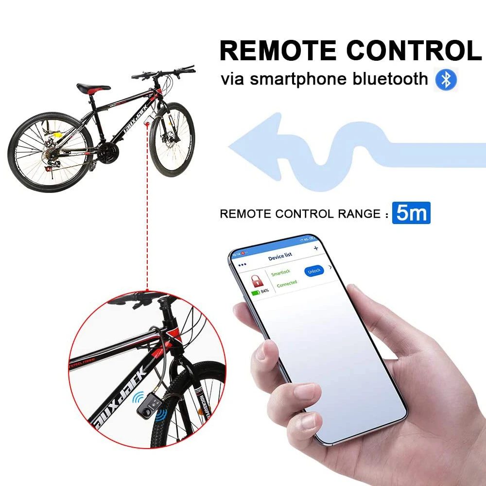 Bluetooth Bike Motorcycle Anti Theft Lock Alarm Waterproof Burglar Vibration Bike Alarm Lock System Security Smart APP Control