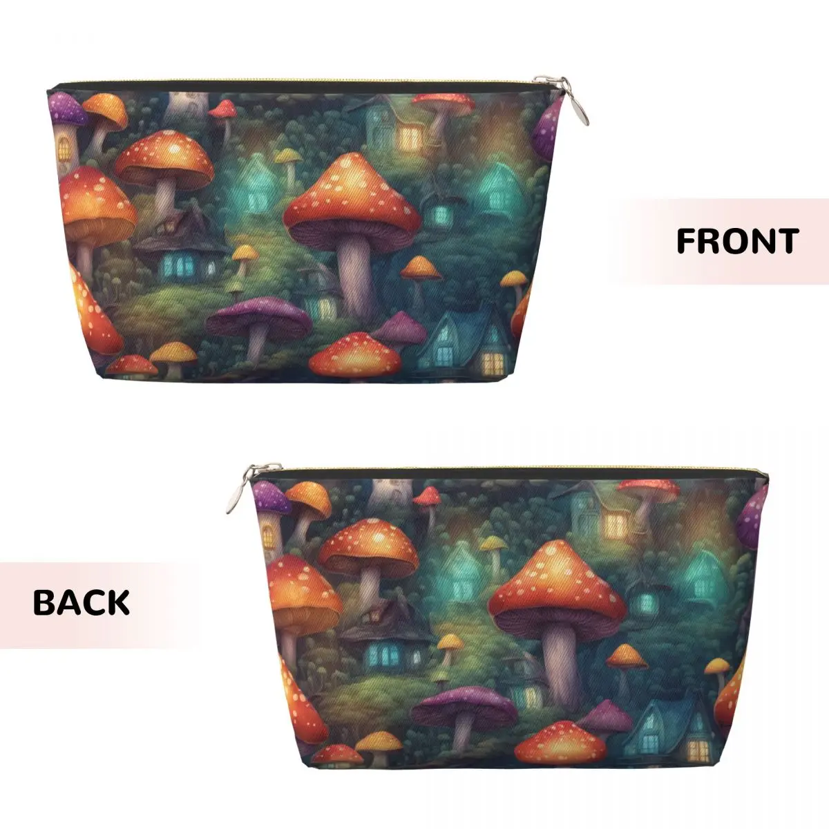 Custom Travel Colourful Mushroom Village Print Toiletry Bag Cute Cosmetic Makeup Organizer Women Beauty Storage Dopp Kit Box