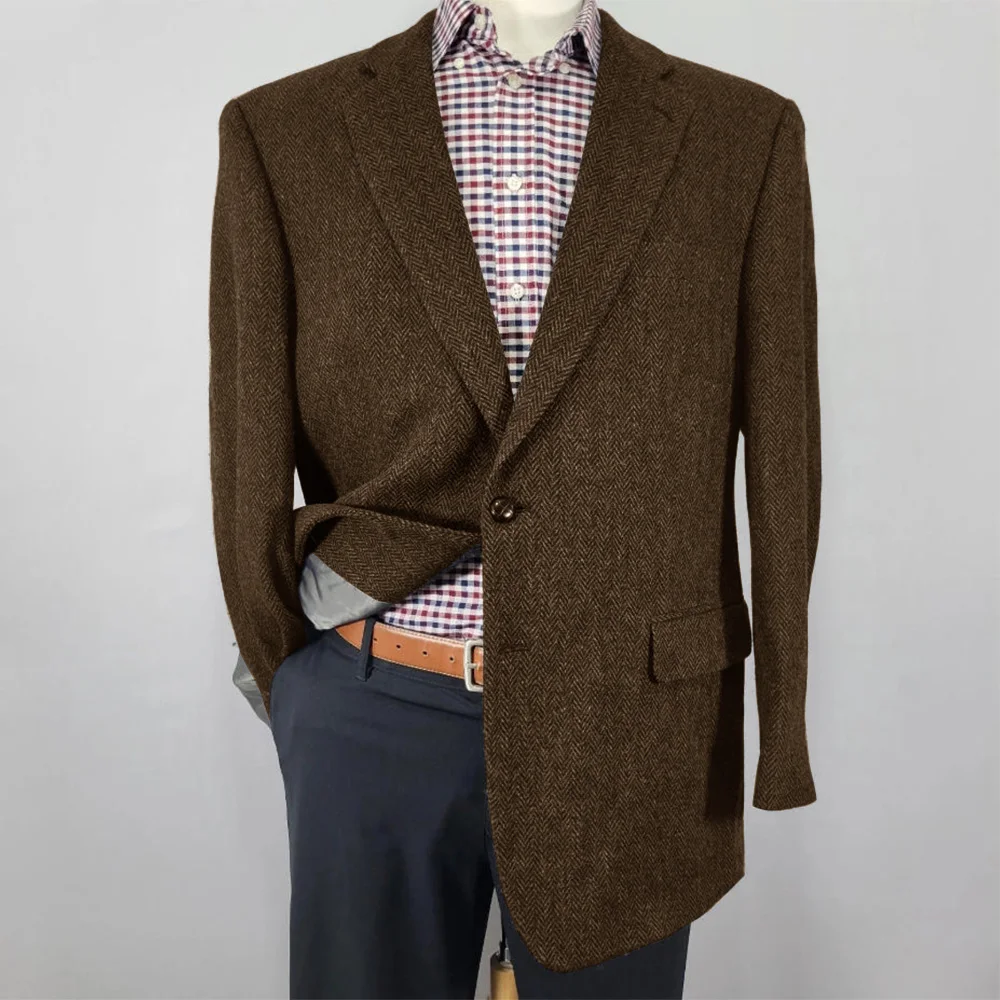 

Herringbone Pattern Mens Suit Jacket Notch Lapel Single Breasted Slim Fit Blazer Office Work Formal Coat Business Attire