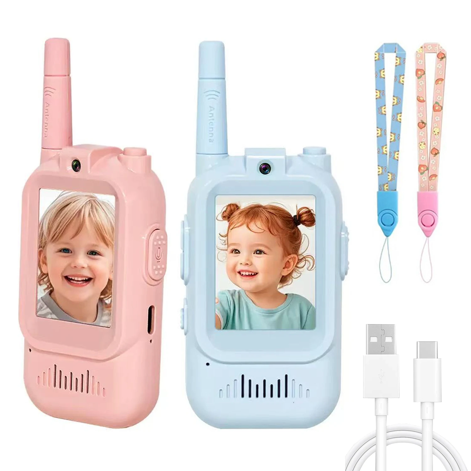 2pcs Kids Video Walkie Talkie Type-C Rechargeable Interphone Toy with HD Screen Voice Changer Birthday Gifts Toys for Boys Girls
