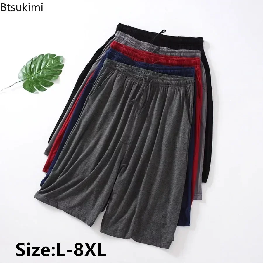 Zomer Nieuwe Heren Solid Casual Pyjama Shorts Mode Eenvoudige Modale Katoenen Slaapbodems Mannen Zachte Strand Korte Broek Plus Size8XL